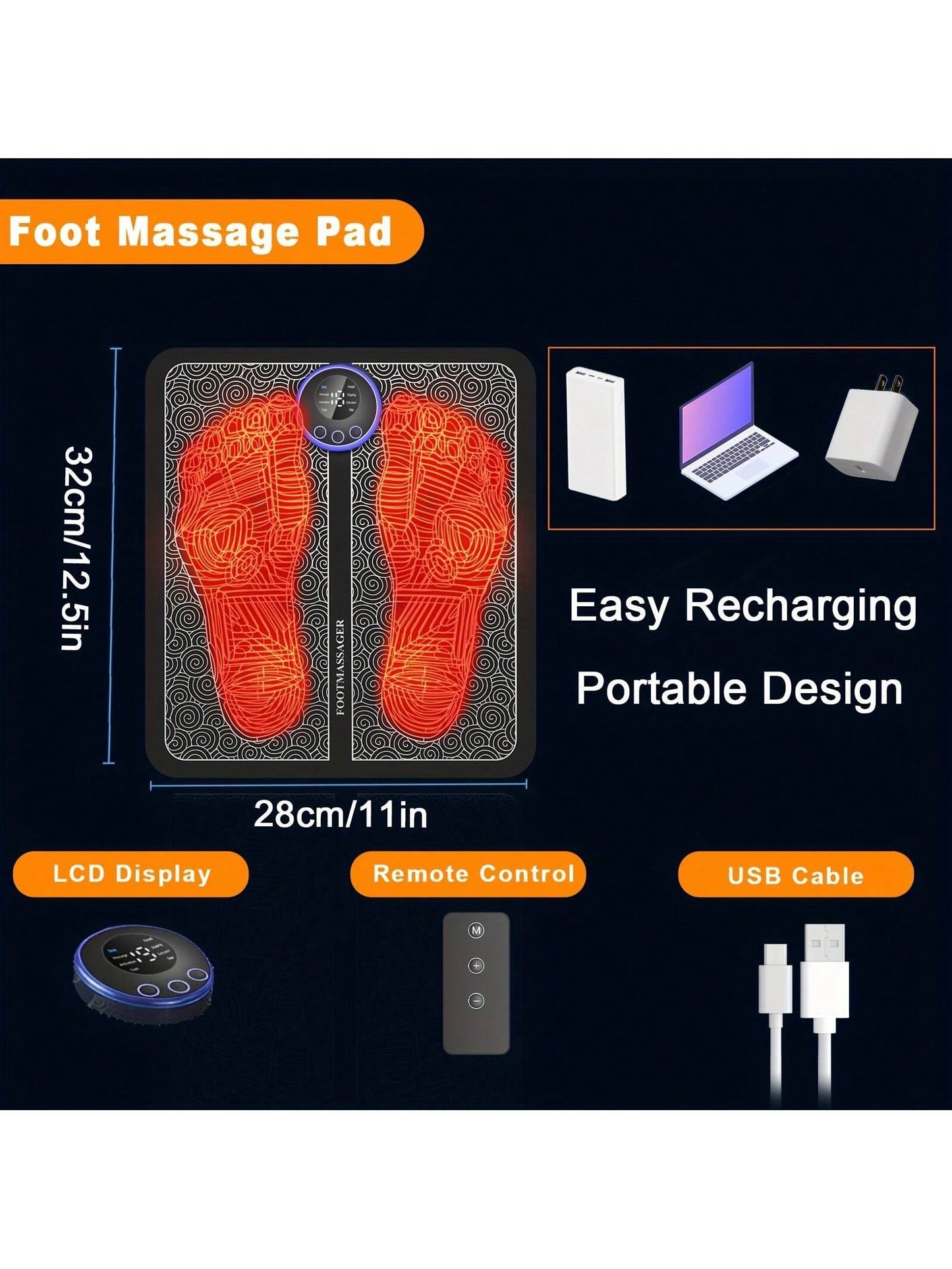 Neuropathy Foot Massager, Foot Pain Massage Pad, Muscle Relaxation, Portable Foot Massage Pad, Remote Control Foot Massager Stimulator