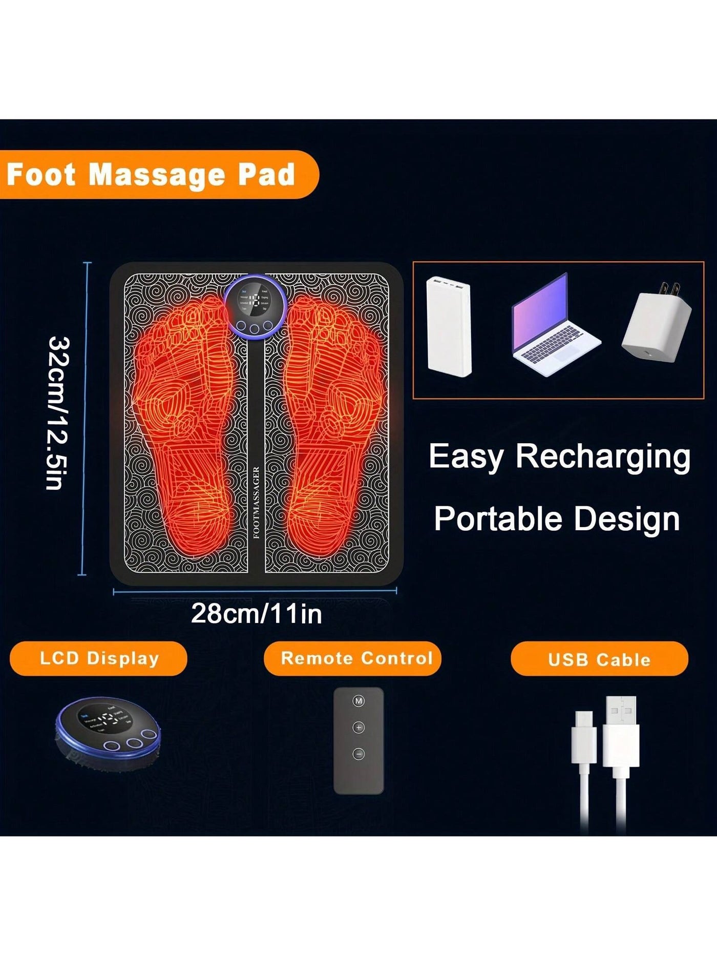 Neuropathy Foot Massager, Foot Pain Massage Pad, Muscle Relaxation, Portable Foot Massage Pad, Remote Control Foot Massager Stimulator